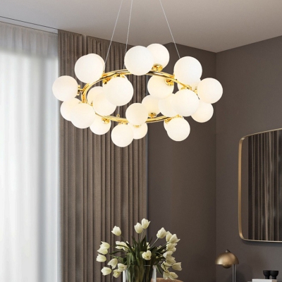 Postmodern 25-Bulb Chandelier Black/Gold Circle Ceiling Pendant with Bubble Frosted Glass Shade