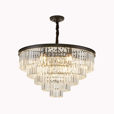 Prismatic Crystal Tiered Tapered Drop Lamp Postmodern 9/15/25 Heads Chandelier Light in Black/Gold, 19.5