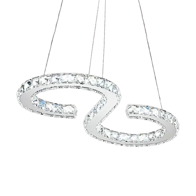S Shaped/Loving Heart/Circle Pendant Lamp Simple Beveled Crystal Clear LED Hanging Chandelier for Bedroom