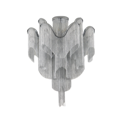 Silver/Gold 2-Layer Tassel Ceiling Light Contemporary Aluminum Chain LED Semi Flush Mount Chandelier, 23.5