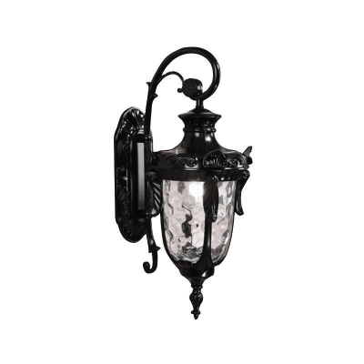 Single Rippled Glass Wall Mounted Light Rustic Black Bell Small/Large Outdoor Wall Sconce