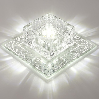 Small/Large Square Hotel Ceiling Lighting Clear Crystal Minimalist LED Flush Mount Lamp in Warm/White/Multi-Color Light