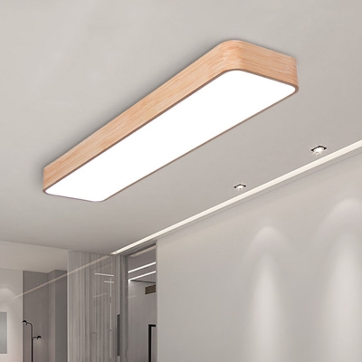 Small/Medium/Large Rectangle Drop Pendant Nordic Aluminum Wood LED Suspension Light, Flushmount/Hanging Cord