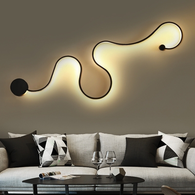 Snaky Flush Wall Sconce Novelty Simple Acrylic Living Room LED Wall Lamp in Black, Warm/White/3 Color Light