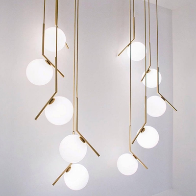 Spherical Duplex Room Multi Pendant Cream Glass 5/6/8 Bulbs Modern Hanging Light in Black/Gold