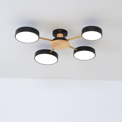 Sputnik Living Room Ceiling Flush Light Wood 5 Lights Nordic LED Semi Flush Mount in Black/Grey/White