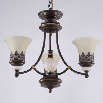 Stain Opal Glass Flared Pendant Light Traditional 3/5/8-Light Bedroom Up/Down Chandelier in Brown