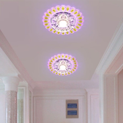 White Blossoming Flushmount Ceiling Lamp Modern Carved Crystal LED Flush Mount Fixture in Warm/Blue/Multi-Color Light