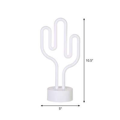 White Cactus LED Night Lighting Cartoon Plastic Battery Table Light for Childrens Bedroom