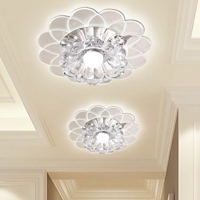 White Flower Flush Mount Lighting Modernist Clear Crystal LED Ceiling Lamp in Warm/White/Multi-Color Light, 3/5w