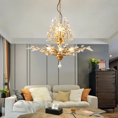 1/2-Layerd Branch Dining Room Pendant Country Style Crystal 7/8 Heads Black/Gold Chandelier Light