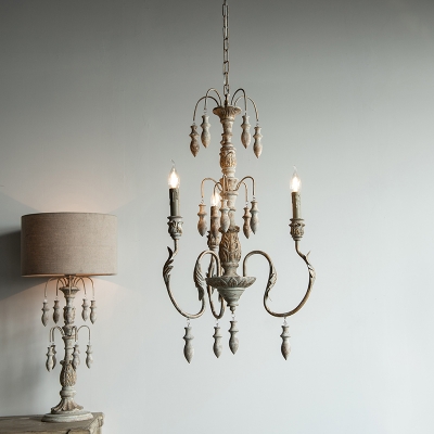 1/2-Tier Candle Iron Chandelier Rustic 3/10/15-Light Living Room Ceiling Hang Lamp in Distressed Wood