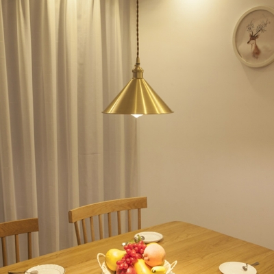 1-Light Metal Pendulum Light Minimalist Polished Brass Cone Dining Room Suspension Pendant, Small/Medium/Large