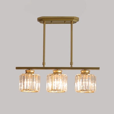 3/4 Bulbs Island Light Fixture Postmodern Cylindrical Crystal Hanging Lamp Kit in Black/Gold