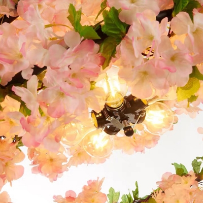 3/5-Tiered Cherry Blossom Iron Chandelier Rustic 5/10 Bulbs Bistro Hanging Ceiling Light in Light Pink