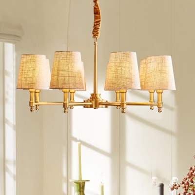 3/6/8-Light Dining Room Drop Lamp Postmodern Gold Chandelier with Conical Fabric Shade