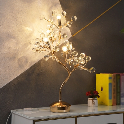 5 Lights Night Stand Lamp Korean Flower Tree Shaped Ceramic Table Light in White/Pink/Clear with Crystal Orb
