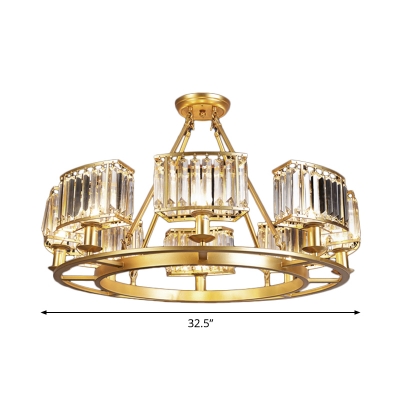 6/8/10 Heads Circular Hanging Chandelier Postmodern Gold Crystal Prism Ceiling Pendant Light