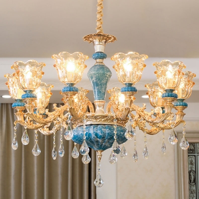 8/10/15 Bulbs Scalloped Chandelier Modern Glam Gold Clear Carved Glass Suspended Lighting Fixture