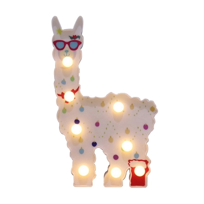 Alpaca Plastic LED Night Light Cartoon White/Pink Battery Operated Wall Night Lamp for Girls Room