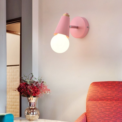 Bare Bulb Design Wall Light Macaron Metal 1 Bulb Pink/Black/Green Swivelable Wall Mount Lamp with Conical Socket