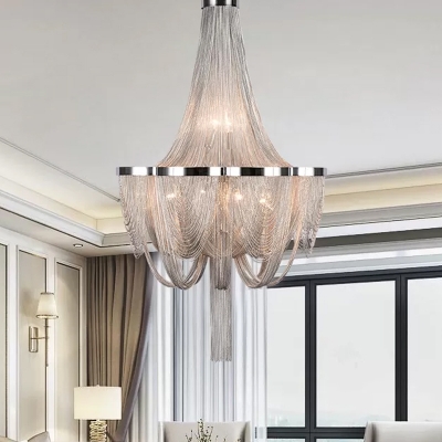Basket Shaped Living Room Hanging Lamp Aluminum Chain Modernist LED Chandelier Pendant in Silver/Gold