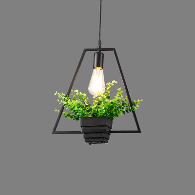 Black 1-Light Bonsai Hanging Pendant Lodge Iron Square/Rectangle/Round Shaped Ceiling Suspension Lamp