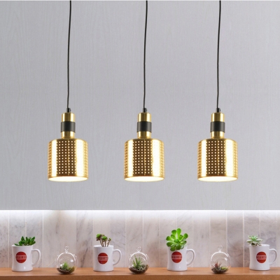 Brass Pierced Bottle Cluster Pendant Postmodern Style 3-Light Metal Hanging Lamp with Round/Linear Canopy