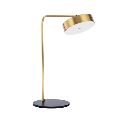 Brass Round Swivel Shade Night Lamp Simplicity Metal LED Table Light with Right Angle Arm in Warm/White Light