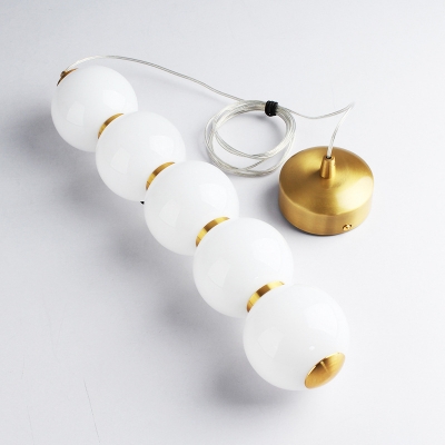 Candied Haws Down Lighting Pendant Creative Modern White Glass 5-Bulb Dining Room Hanging Chandelier in Gold