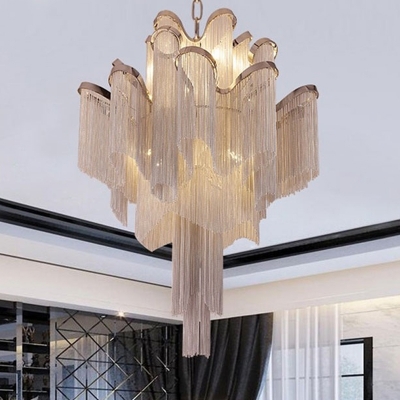Cascading Ceiling Chandelier Luxe Modern Aluminum Chain Silver/Gold LED Hanging Pendant Light