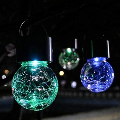 Chrome Ball Mini Solar Pendant Light Artistry Clear Crackle Glass LED Suspension Lamp with Clip