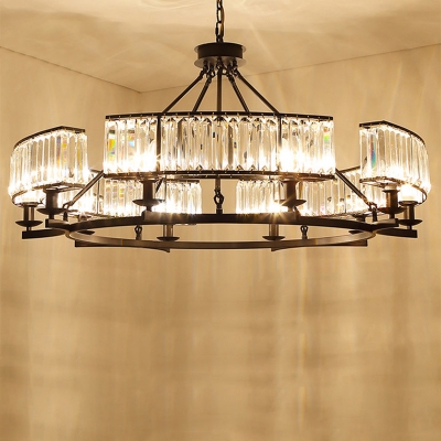 Circular Crystal Block Chandelier Contemporary 6/8/10 Bulbs Living Room Ceiling Hang Light in Black/Brass