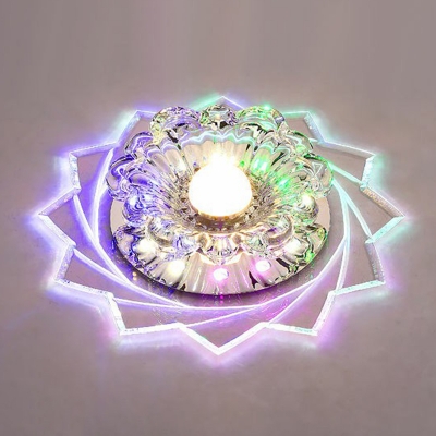 Clear Carved Crystal Floral Ceiling Fixture Modern 3/5w LED Silver Flush Mounted Lamp in Warm/Pink/Multi-Color Light
