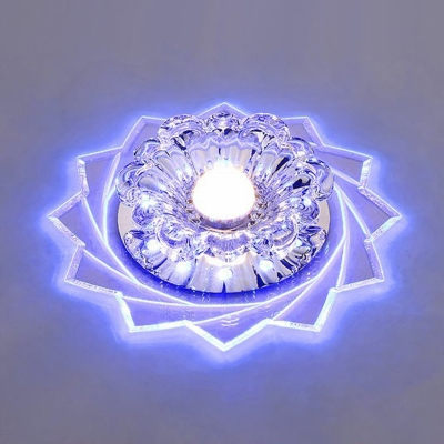 Clear Carved Crystal Floral Ceiling Fixture Modern 3/5w LED Silver Flush Mounted Lamp in Warm/Pink/Multi-Color Light