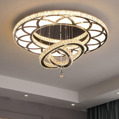 Clear Flower Round Flushmount Modernist Faceted Crystal Small Medium Large Led Flush Mount Ceiling Light For Bedroom Beautifulhalo Com - Large Round Flush Mount Ceiling Light