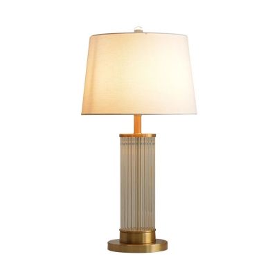 Clear Fluted Glass Cylinder Night Lamp Simple 1 Bulb White and Brass Table Light with Empire Shade