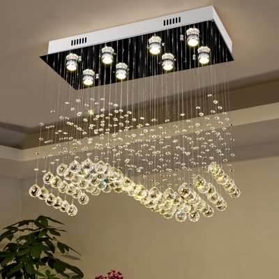 Contemporary Wavy Flush Light 8 Lights Crystal Orb Flushmount Ceiling Lamp in Stainless Steel