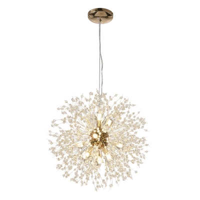 Crystal Dandelion Pendant Chandelier Stylish Modern 8/9/12 Bulbs Gold Hanging Lamp for Dining Room