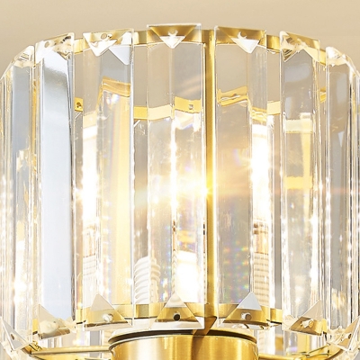 Cup Shaped Ceiling Hang Light Post-Modern Prismatic Crystal 3-Bulb Bedroom Chandelier in Gold