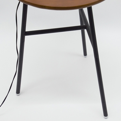 Drum Fabric Floor Lighting Rustic 1-Light Bedroom Reading Floor Lamp in Black/Flaxen with 3-Leg Table