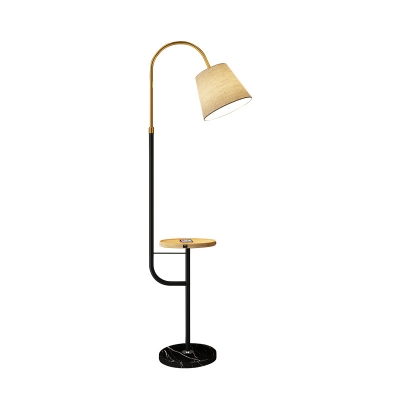 Fabric Conic Floor Light Nordic 1-Light Gold and Black Gooseneck Standing Lamp with Tray