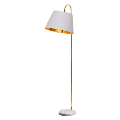 Fabric Tapered Floor Standing Lamp Postmodern 1-Light Black/White and Gold Inner Gooseneck Floor Light