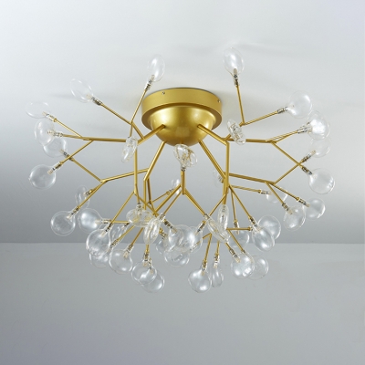 Firefly Bedroom Flush Ceiling Light Acrylic/Clear Glass 36/45 Lights Modern Flushmount Lighting in White-Brass/Brass
