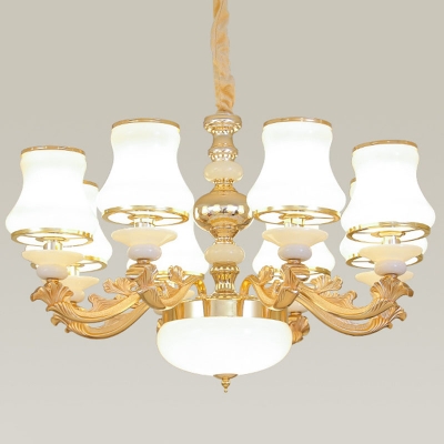 Flared White Glass Chandelier Light Traditional 1/2/3-Head Living Room Wall Mounted Lamp in Gold