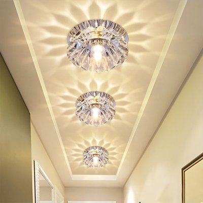 Flower Hallway Flush Mount Lighting K9 Crystal Modernist LED Ceiling Light in Chrome, Warm/White Light