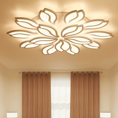 Foliage LED Semi Flush Mount Modern Metal 3/12/15-Head White Close to Ceiling Lighting in Warm/White Light