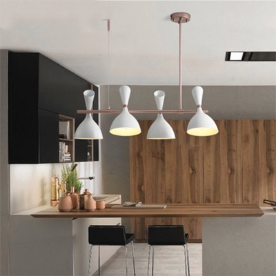 Funnel Kitchen Bar Island Pendant Metal 4 Lights Modern Adjustable Hanging Lamp in Black/White