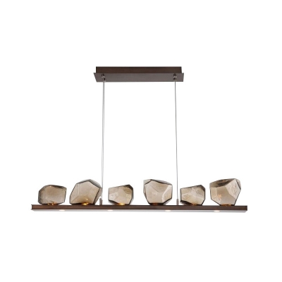 Gemstone Dining Room Island Light Amber Glass 6-Bulb Modern Hanging Lamp in Brown