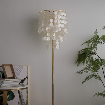 Gold 3 Lights Floor Lamp Coastal Shell Layer Standing Floor Light for Living Room